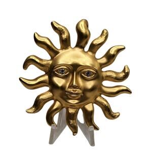Vintage Avon Sun Face Brooch Gold Tone Rhinestone Eyes Celestial Pin